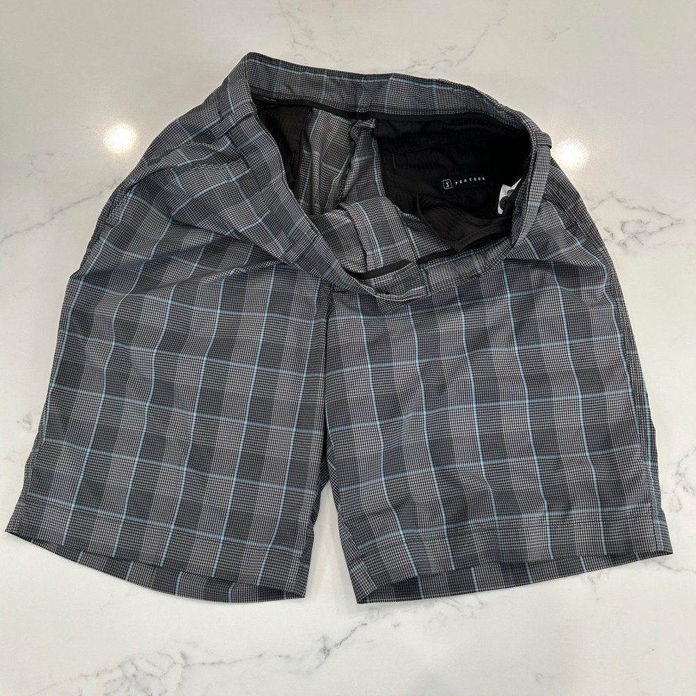 Pretoria Golf Shorts Plaid Flat Front Lightweight Size Mens 36 Performance Blue‎